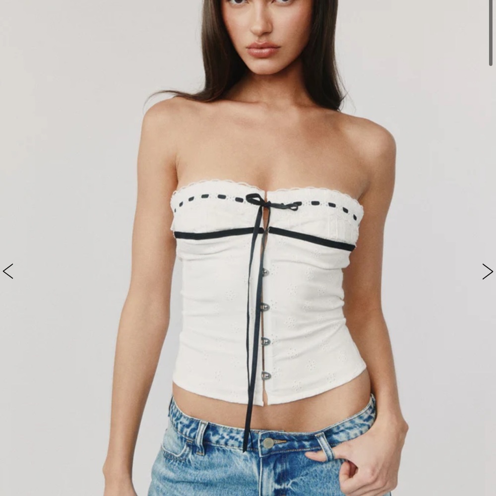 With Jean Cream Sleeveless Bustier Blouse